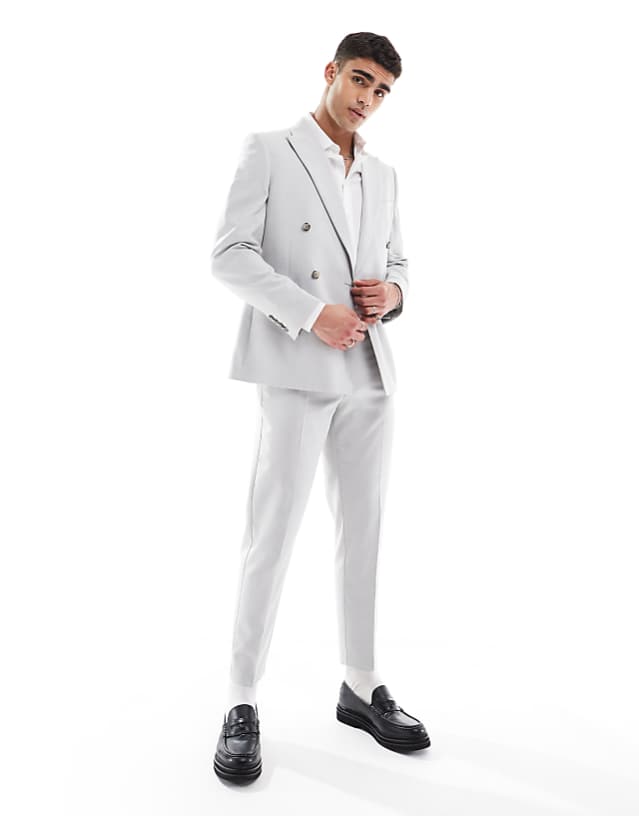 asos ASOS DESIGN double breasted slim suit in ice grey