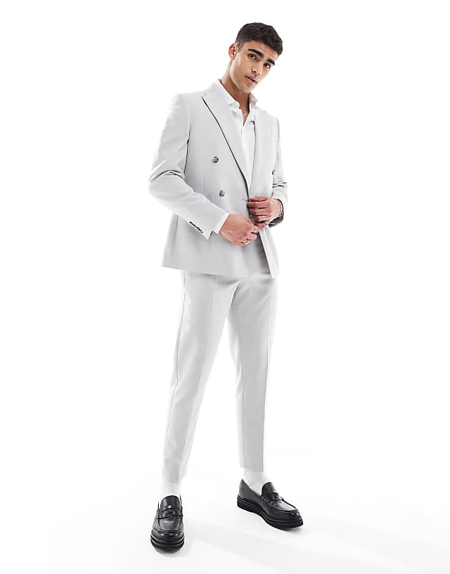asos ASOS DESIGN double breasted slim suit in ice grey