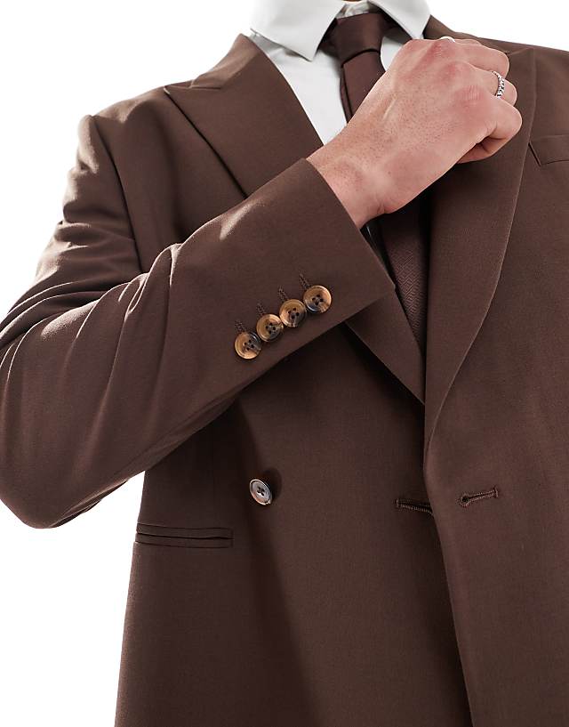 Asos ASOS DESIGN Double Breasted Slim Suit Jacket In Brown