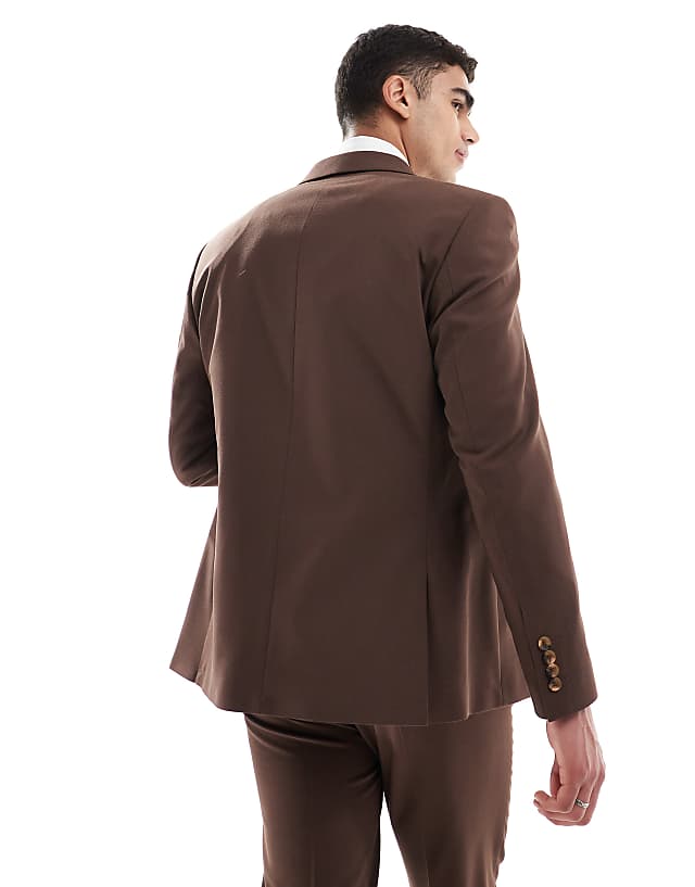Asos ASOS DESIGN Double Breasted Slim Suit Jacket In Brown