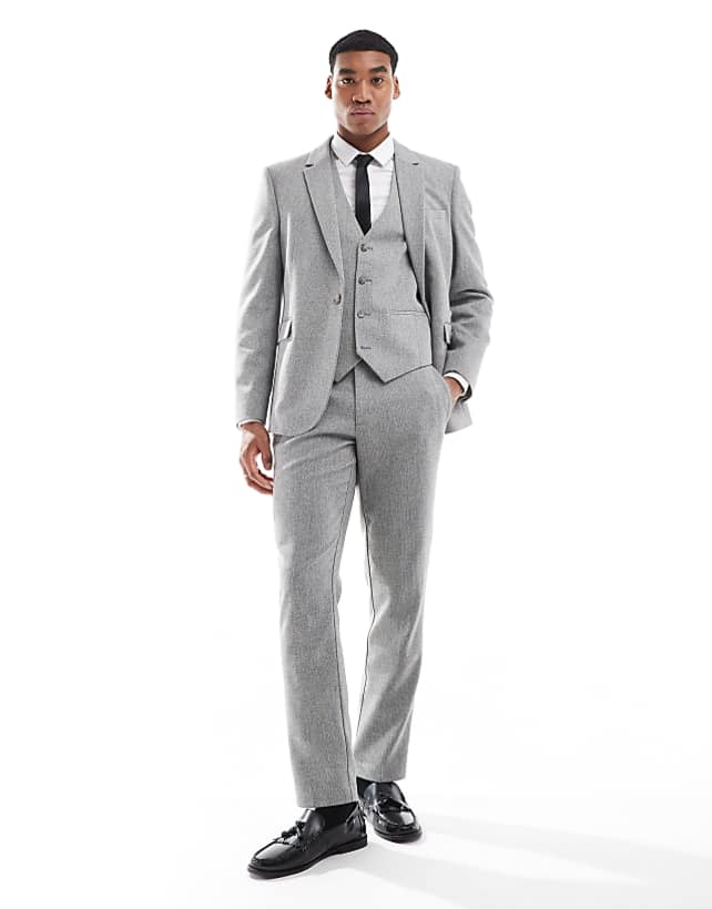 asos ASOS DESIGN double breasted slim suit with wool in grey barleyweave