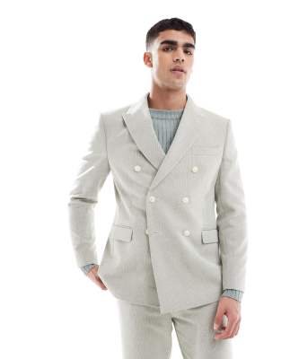Asos ASOS DESIGN Double Breasted Wool Blend Regular Suit In Sage Green Weave