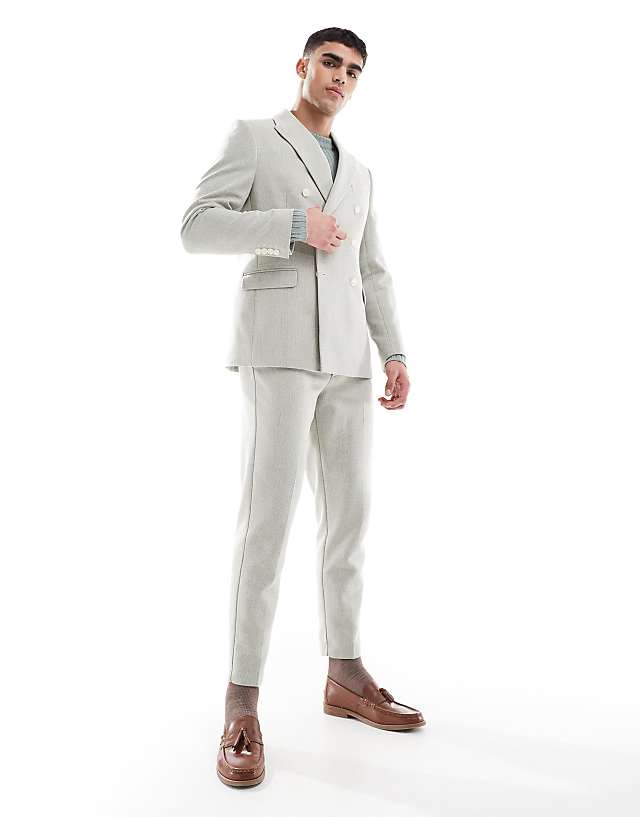asos ASOS DESIGN double breasted wool blend regular suit in sage green weave