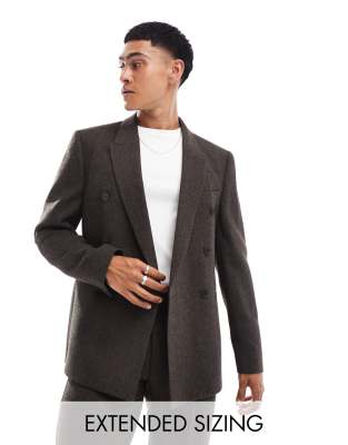 Asos ASOS DESIGN Double Breasted Wool Blend Suit In Brown Herringbone
