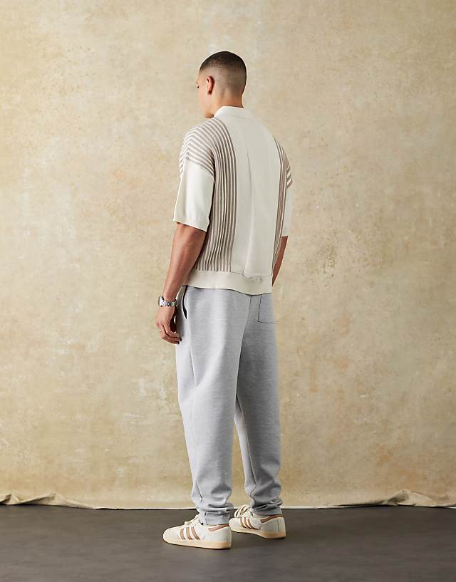 Asos ASOS DESIGN Double Face Tapered Joggers With Pin Tucks In Grey Marl