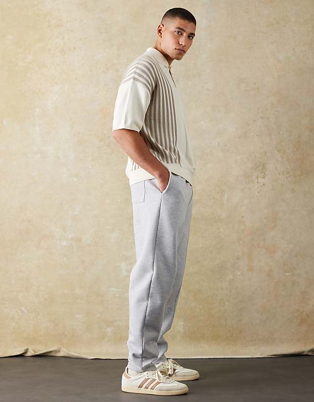 Asos ASOS DESIGN Double Face Tapered Joggers With Pin Tucks In Grey Marl