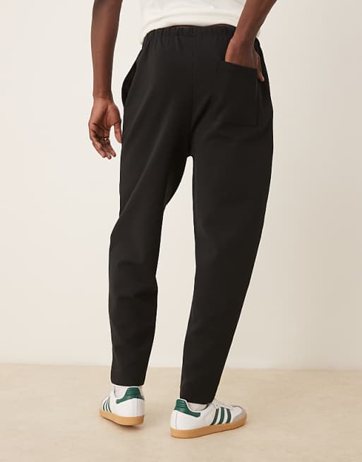 Asos ASOS DESIGN Double Face Tapered Joggers With Pin Tucks In Black