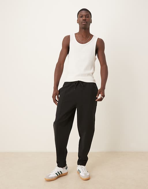 asos ASOS DESIGN double face tapered joggers with pin tucks in black