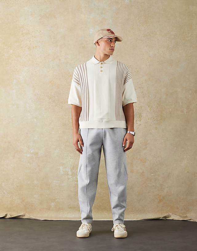 asos ASOS DESIGN double face tapered joggers with pin tucks in grey marl