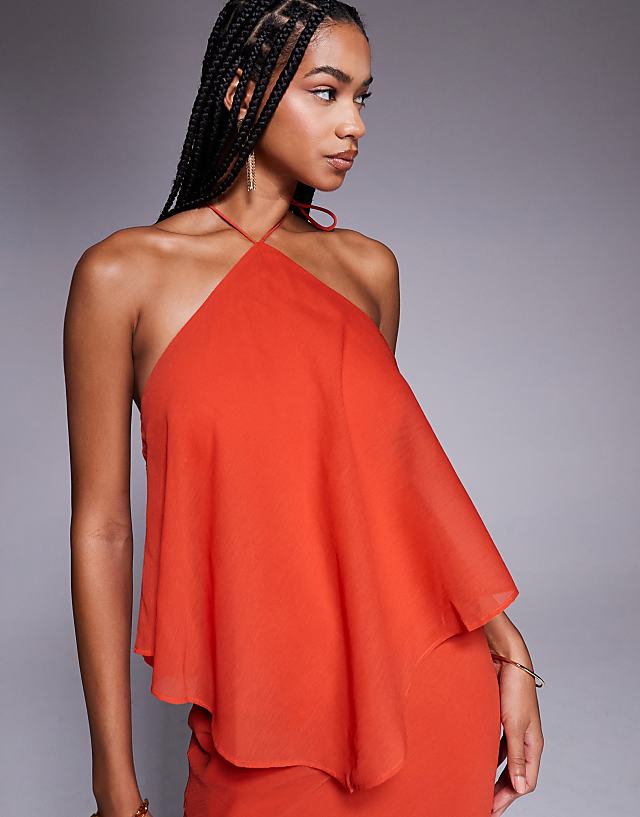 Asos ASOS DESIGN Double Layer Halter Bias Maxi Dress In Rust