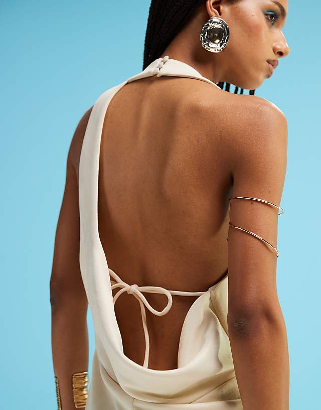 Asos ASOS DESIGN Drape Back Suede Midi Dress In Cream