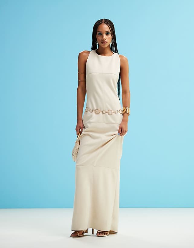 asos ASOS DESIGN drape back suede midi dress in cream