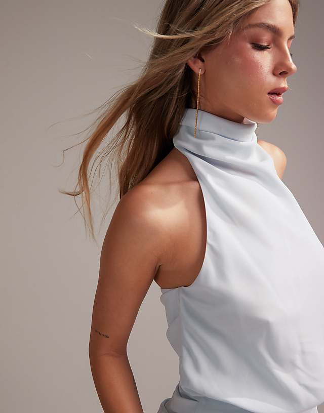 Asos ASOS DESIGN Draped Halter Column Crepe Maxi Dress In Light Blue