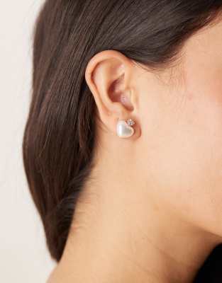 Asos ASOS DESIGN Drop Earrings With Faux Pearl And Puff Heart Detail In Gold Tone