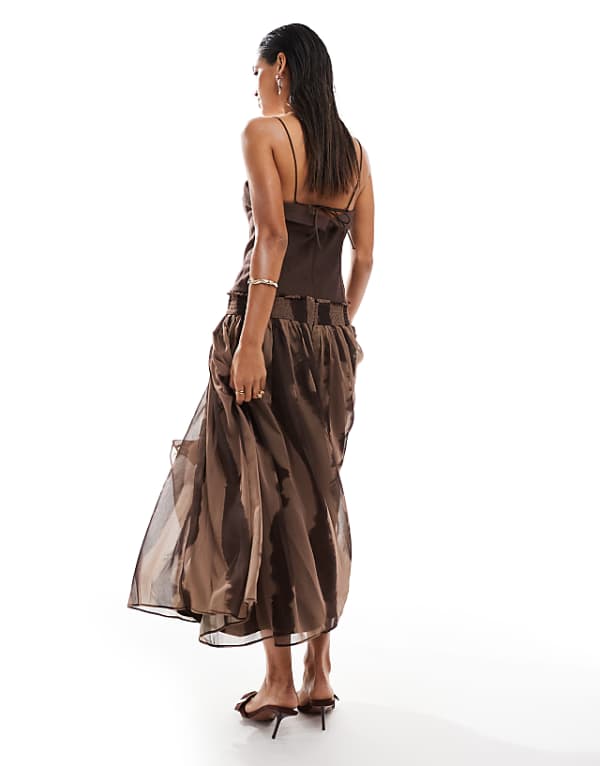 Asos ASOS DESIGN Dropped Waist Cami Midi Dress In Brown
