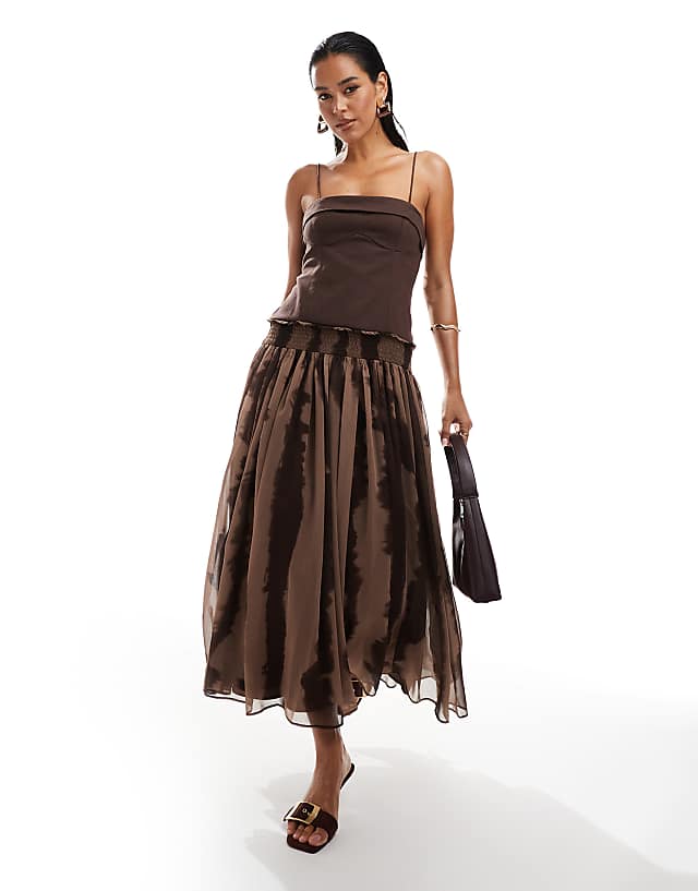 asos ASOS DESIGN dropped waist cami midi dress in brown