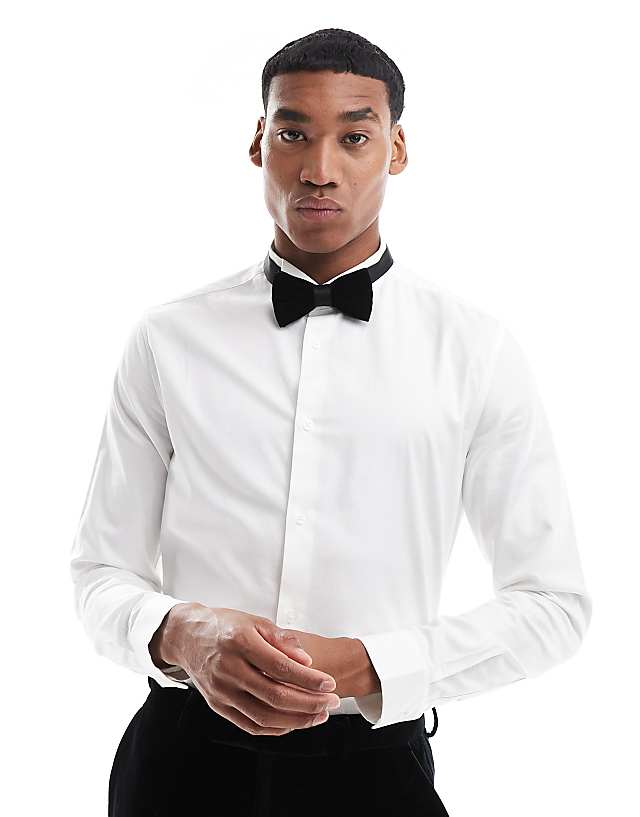 asos ASOS DESIGN easy iron slim fit poplin dress shirt with wing collar in white