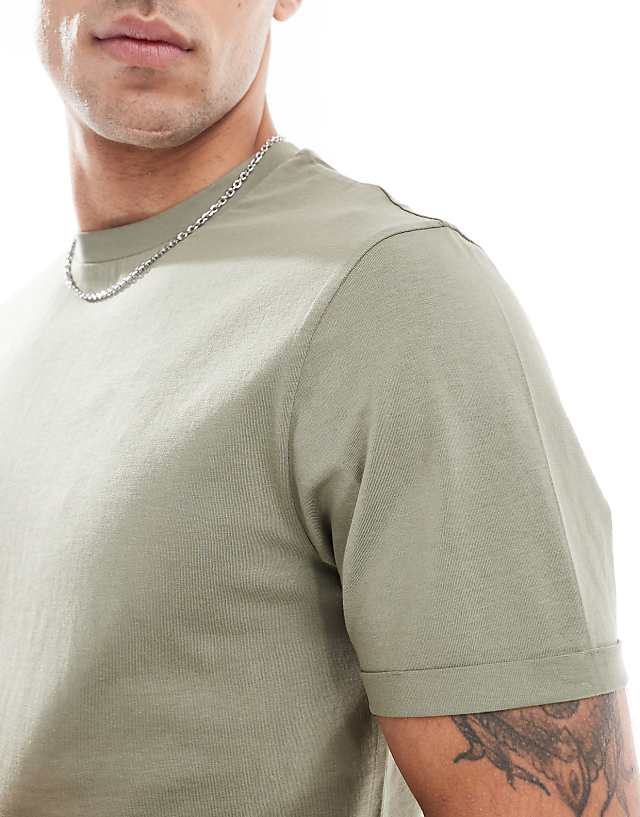 Asos ASOS DESIGN Essential Crew Neck T-shirt With Roll Sleeve In Khaki
