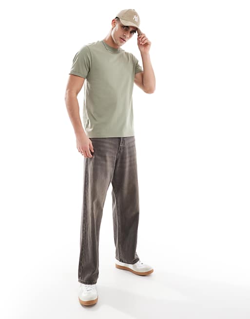 Asos ASOS DESIGN Essential Crew Neck T-shirt With Roll Sleeve In Khaki