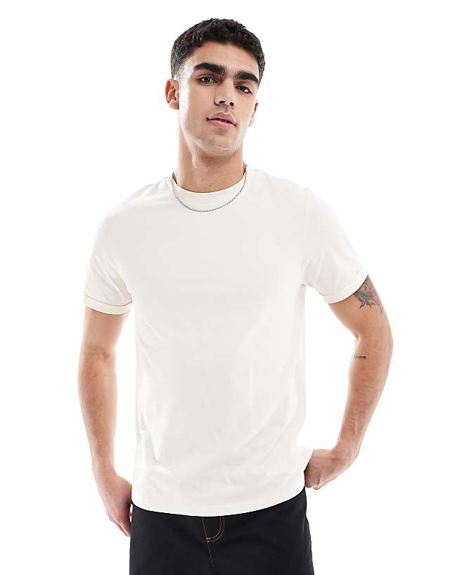 asos ASOS DESIGN essential crew neck t-shirt with roll sleeve in cream
