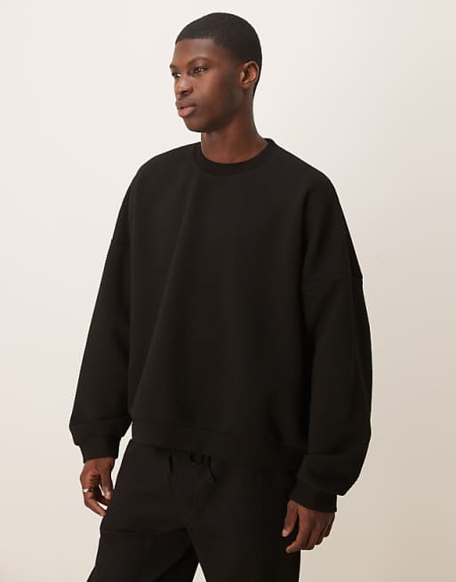 asos ASOS DESIGN extreme oversize boxy sweatshirt with heavy rib texture in black