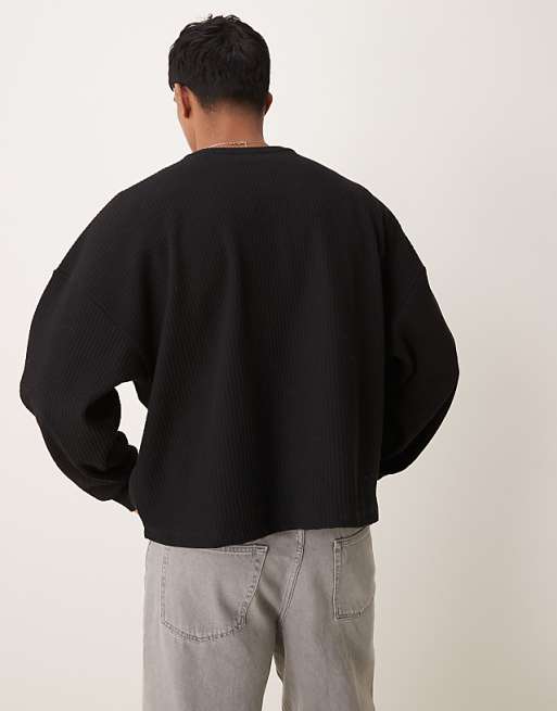 Asos ASOS DESIGN Extreme Oversized Boxy Lightweight Jumper With Rib Texture In Black