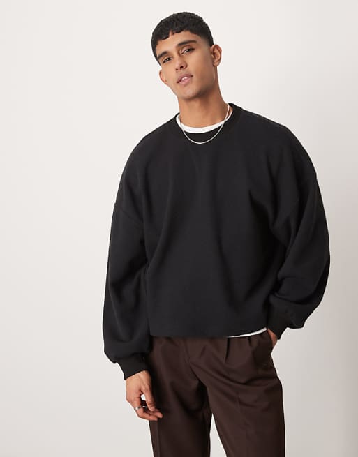 asos ASOS DESIGN extreme oversized boxy lightweight jumper with brushed texture in black
