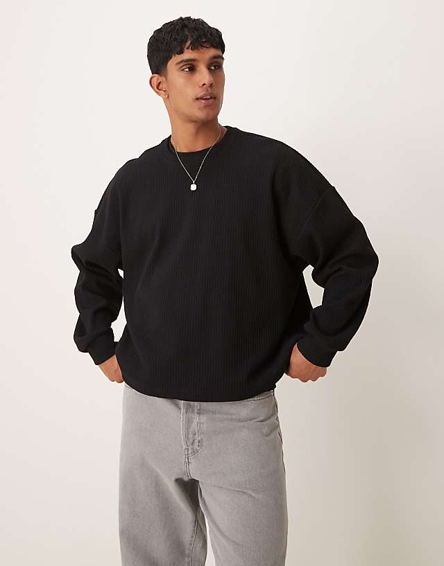 asos ASOS DESIGN extreme oversized boxy lightweight jumper with rib texture in black