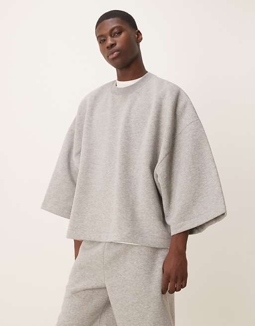 asos ASOS DESIGN extreme oversized co-ord short sleeve sweatshirt in grey marl