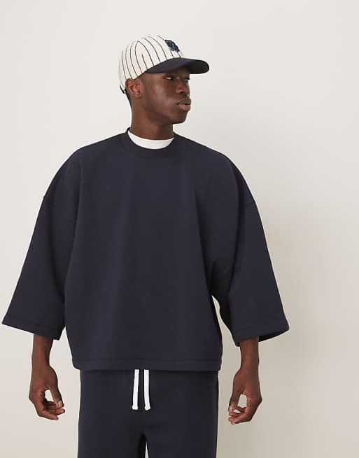 asos ASOS DESIGN extreme oversized co-ord short sleeve sweatshirt in navy