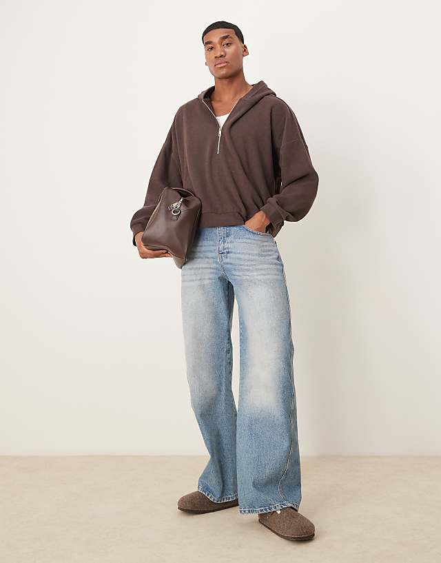 Asos ASOS DESIGN Extreme Oversized Cropped Hoodie In Brushed Texture In Brown