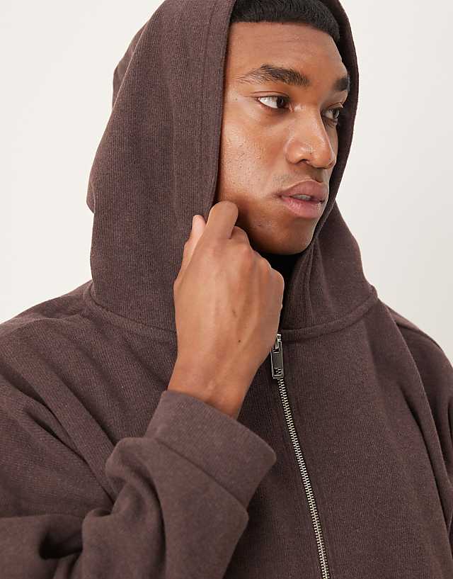 Asos ASOS DESIGN Extreme Oversized Cropped Hoodie In Brushed Texture In Brown