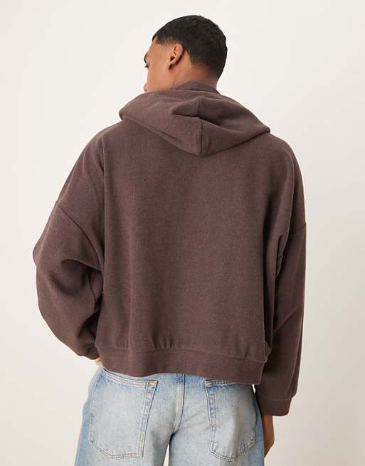 Asos ASOS DESIGN Extreme Oversized Cropped Hoodie In Brushed Texture In Brown