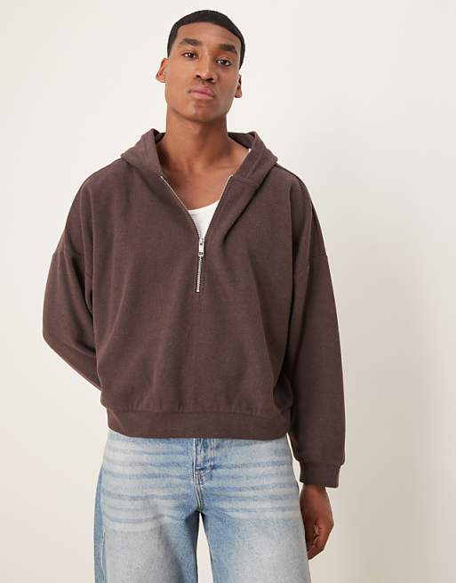 asos ASOS DESIGN extreme oversized cropped hoodie in brushed texture in brown