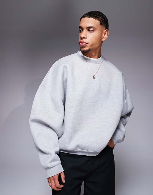 asos ASOS DESIGN extreme oversized heavyweight scuba sweatshirt in grey marl