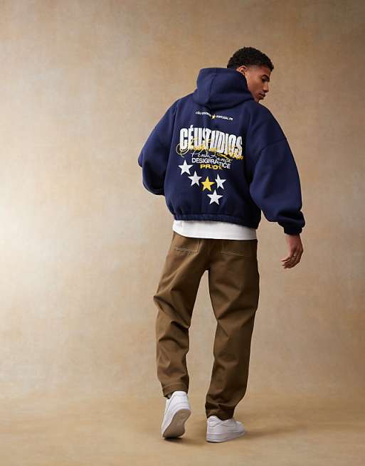 asos ASOS DESIGN extreme oversized hoodie with back print in navy