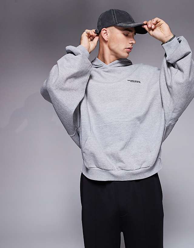 Asos ASOS DESIGN Extreme Oversized Sweatshirt With Souvenir Prints In Grey Marl