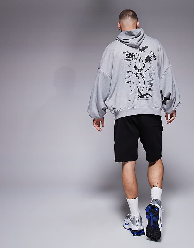 asos ASOS DESIGN extreme oversized sweatshirt with souvenir prints in grey marl