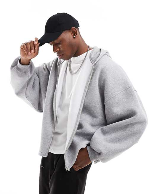 asos ASOS DESIGN extreme oversized zip through hoodie in grey marl