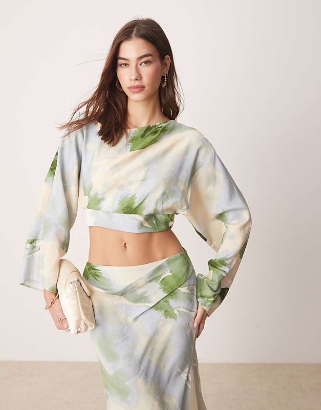 Asos ASOS DESIGN Fallen Shoulder Cut Out Midaxi Dress In Watercolour Floral