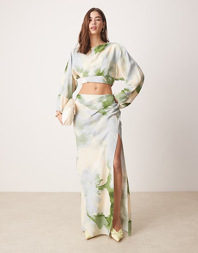 asos ASOS DESIGN fallen shoulder cut out midaxi dress in watercolour floral