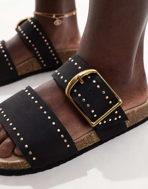 Asos ASOS DESIGN Fallon Studded Footbed Sandals In Black