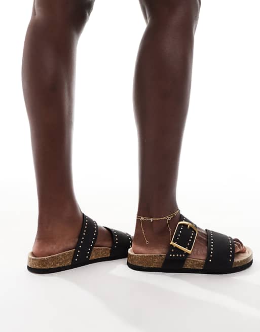 Asos ASOS DESIGN Fallon Studded Footbed Sandals In Black