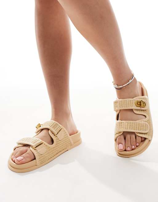 asos ASOS DESIGN Fawn footbed sliders with twist lock in natural