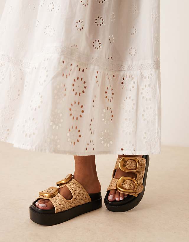 Asos ASOS DESIGN Femi Oversized Buckle Footbed Mules In Natural