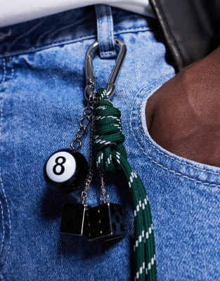 Asos ASOS DESIGN Festival Cord Keyring Bag Charm With Dice Charms