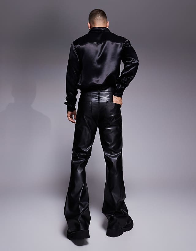 Asos ASOS DESIGN Flared Faux Leather Trousers In Black