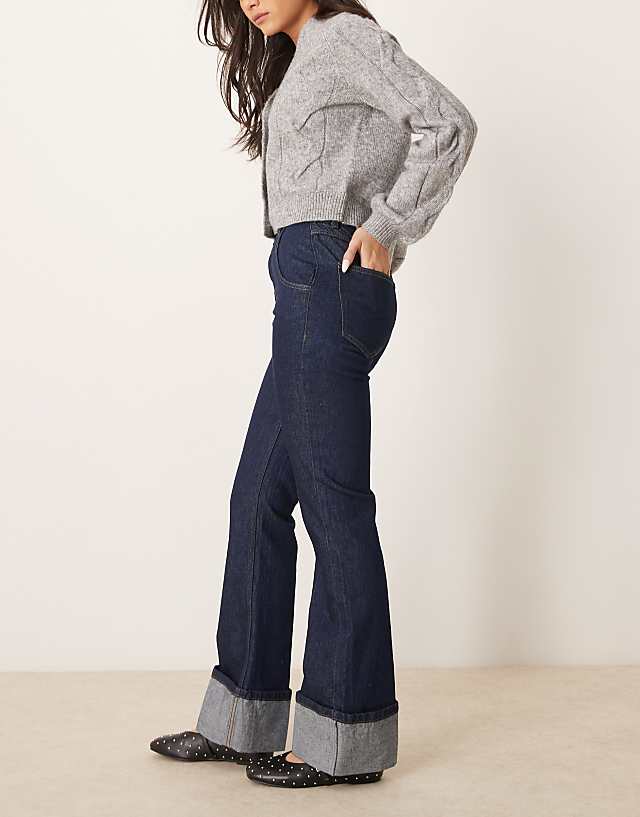 Asos ASOS DESIGN Flared Jean With Turn Up In Indigo
