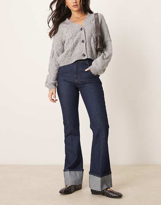 asos ASOS DESIGN flared jean with turn up in indigo