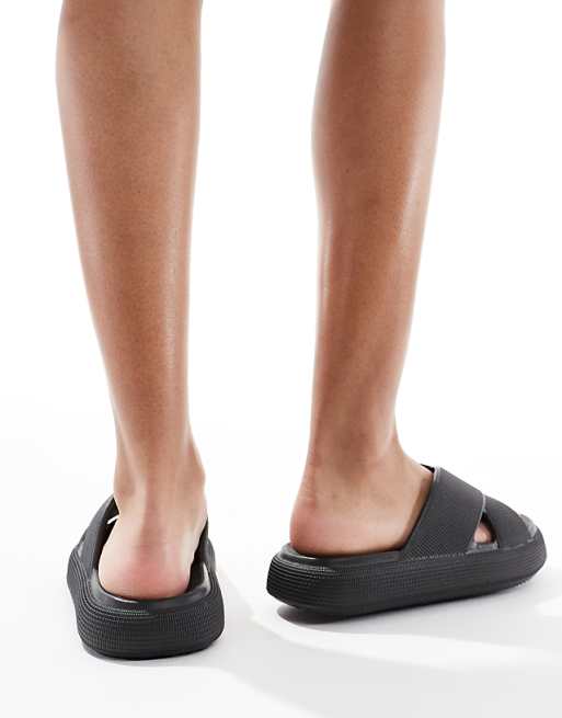 Asos ASOS DESIGN Forever Cross-strap Chunky Sliders In Black